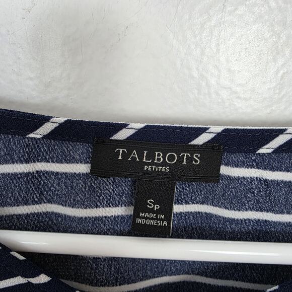 Talbots Blue White Striped 3/4 Sleeve Nautical Sailor V-Neck Blouse Size Small P - Picture 4 of 7